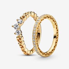 Pandora Rings Gold, Golden Tiara, Tiara Ring, Jewelry Tattoo, Pandora Rings, Jewelry Accessories Ideas, Rings Jewelry Fashion, Crystal Beads Bracelet, Classy Jewelry