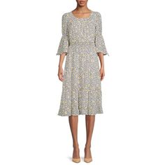 The Get Women's Tiered Midi Dress with Smocked Waist - Walmart.com Tiered Midi Dress, Women's Jewelry And Accessories, Floral Midi Dress, Coats Jackets Women