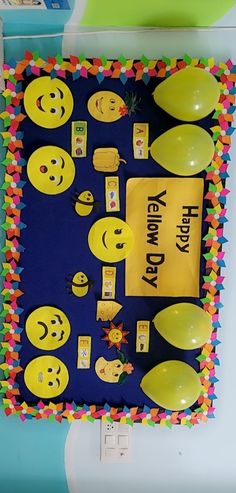 a birthday cake with smiley faces on it