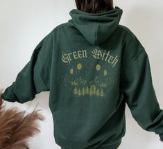 Green Witch Forest Witch Witchy Clothing Magical | Etsy Canada Witchy Girl Aesthetic, Green Witch Clothing Aesthetic, Witchy Long Sleeve Sweatshirt For Fall, Witchy Woman Shirt, Witch Forest, Witchy Crew Neck T-shirt For Fall