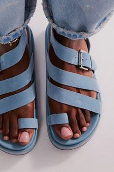 Shop our Getaway Footbed Sandals at FreePeople.com. Boho clothing for the creative spirit- free worldwide shipping. Upcoming Fashion Trends, Flatform Sandals, Footbed Sandals, Aesthetic Shoes, Suede Sandals, Shoe Obsession, Looks Style, Sandal Fashion, Blue Suede