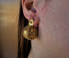 Byzantine Earrings, 22k Gold Earrings, Gold Jewellry, Earrings Emerald, 18k Gold Earrings, Black Beaded Jewelry, Handmade Jewel, Solid Gold Earrings