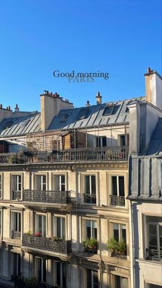 an apartment building with the words good morning above it