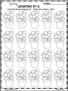 counting by 5 worksheet with flowers in pots