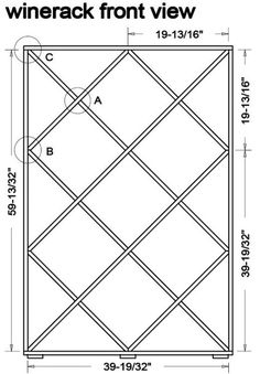 a drawing of the front view of a wine rack with measurements for each side and top