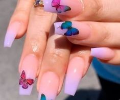 Coffin Ombre, Coffin Nails Ombre, Purple Ombre Nails, Ombre Nail Art Designs, Ombre Nail, Nail Art Ombre, Summer Acrylic Nails, Butterfly Nail