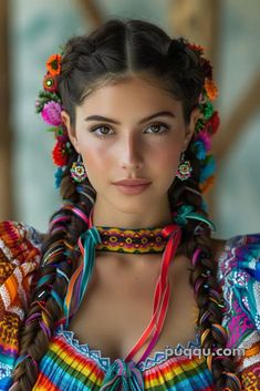 Mexican Flower Hairstyles, Mexican Women Hairstyles, Folklorico Hairstyles, Mexican Hairstyles For Women, Mexican Hair, Outfit Mexicano