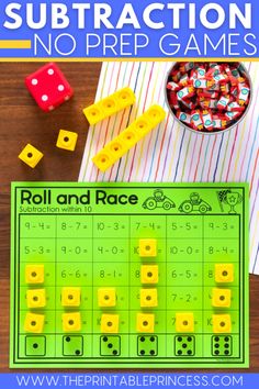 a roll and race game with dices next to it