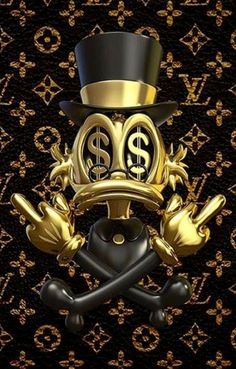 a gold and black hat with dollar signs on it