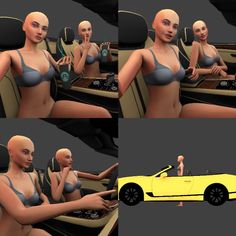 multiple images of a woman sitting in a car with her hand on the steering wheel