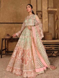 Malangi Fashion Dress try to make sure you have the best experience while selecting and buying your favourite Indian and Pakistani Outfits for any occasion like barat, walima, mehndi, nikkah, dholki, mayu, sangeet, engagement or reception guest in different style dress of salwar kameez, maxi peshwas, gown, saree, lehenga, sharara or ghararara color: Green pink Fabric Details: Net embroidery Maxi front Net embroidery Maxi back Net embroidery dupatta silk trouser replicate by malangi fashion dress Pakistani Lehenga, Suits Pakistani, Pakistani Salwar, Pakistani Wedding Dress, Designer Salwar, Chiffon Collection, Party Kleidung, Pakistani Wedding Dresses, Pakistani Bridal