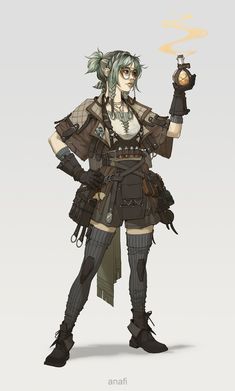 Steampunk Character Art, Alchemist Character, Steampunk Character Design, Steampunk Elf, Pathfinder Rpg Characters, Punk Character Design, Steampunk Witch, Punk Character, Arcane Oc