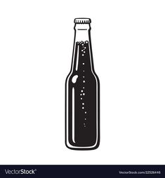 a beer bottle with bubbles in black and white