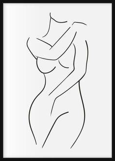 a black and white line drawing of a woman's body with her hands on her hips