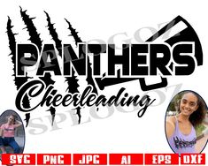 the logo for panther's cheerleadering, featuring two women and one man