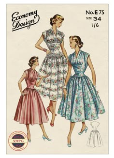 A 1950s Dress with a panel in the front and surplus style bodice at the top. Sleeveless with added  winged cuffs, and a lower waistline. Fastens at  the left side with a zip or placket. The pattern is in Bust 34 ins. Waist 28 ins. Suggested fabrics: Silks, Rayon, Cotton, Nylon The Pattern comes with Step by Step Instructions  and a Helpful Sewing Guide Quite an easy make The PDF Multi-page pattern and Instructions are  easy to download and print PLEASE NOTE: When printing the multi-page  pattern 1950s Fashion Magazine, Tea Length Vintage Dress For Daywear, Free Vintage Sewing Patterns, Evening Dress Sewing Patterns, Mode Rockabilly, Clothing Pictures, 60s Vintage Fashion, Rockabilly Mode, Vintage Sewing Patterns Free