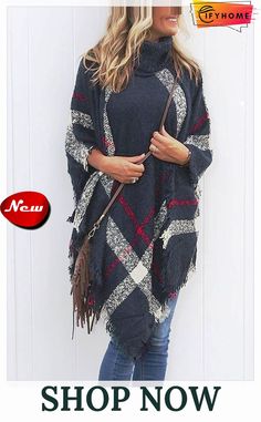 Burberry Print Cloak Poncho Sweater Fall Poncho, Turtle Neck Style, Poncho Pullover, Cape Fashion, Burberry Print, Plaid Shawl, شال كروشيه, Plaid Poncho, Pullover Mode