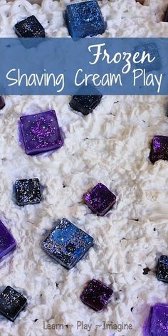 frozen ice cream play with purple and blue cubes in it, on top of white rice