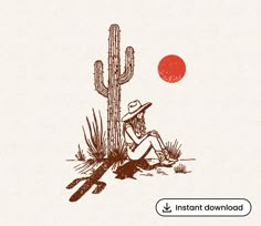 a drawing of a person sitting in front of a cactus