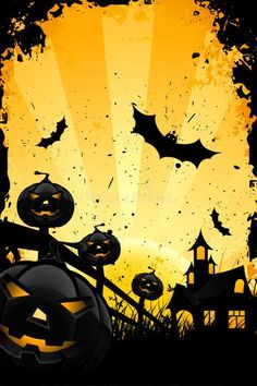 halloween background with pumpkins and bats in the grass - miscellaneous objects / items illustrations