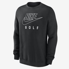 It's your game. Make sure everybody knows in this soft fleece sweatshirt. Nike Swoosh, Mens Golf, Nike Golf, Fleece Sweatshirt, Mens Activewear, Crew Neck Sweatshirt, Active Wear, Golf, Crew Neck