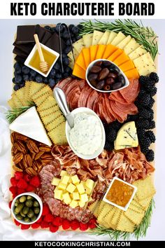 the ultimate keto charcuterie board with cheese, crackers and olives