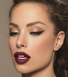 Fall Bridal Makeup, Dark Lip Makeup, Burgundy Makeup Look, Plum Makeup, Makeup For Small Eyes, Burgundy Makeup, Pageant Makeup, Eyeshadow For Green Eyes