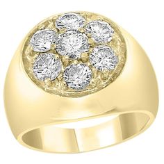 1.7 Carat, 7 Diamonds Traditional Men's Ring 14 Karat Yellow Gold Ring Estate For Sale at 1stDibs Wedding Collection For Men, 7 Diamond Ring, Survival Hacks, Mens Gold Jewelry, Mens Accessories Jewelry, Wedding Collection, Men's Ring, I Phone, Yellow Gold Ring