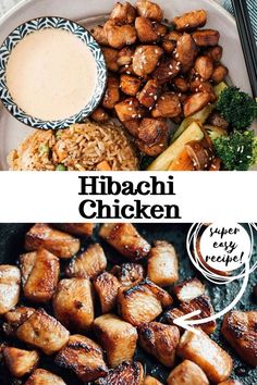 the best hibachi chicken recipe is shown on a plate with chopsticks