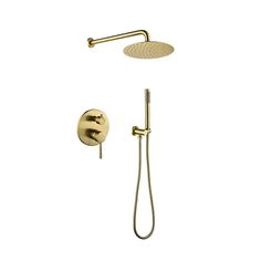 an image of a shower head and handset with thermostaer in gold