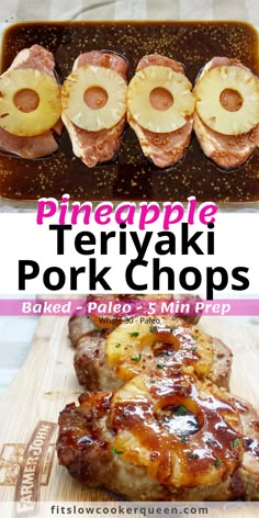 pineapple teriyaki pork chops on a cutting board