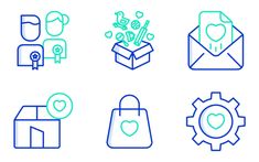 the icons are drawn in blue and green on a white background, including an envelope, keys