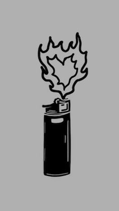 a black and white drawing of a can with flames coming out of it's top