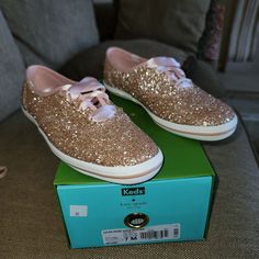 Brand New Rose Gold Glitter 2 Pairs Of Shoe Lace Black Keds, Kate Spade Keds, Rose Gold Sneakers, Leopard Sneakers, Striped Sneakers, Sparkle Shoes, Floral Sneakers, Women Platform Shoes, Black And White Sneakers