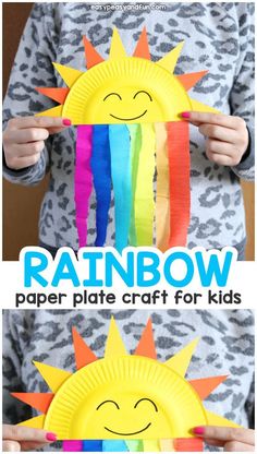 rainbow paper plate craft for kids to make with the sun and rainbows on it