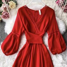 Preppy Dresses, Red A, Self Design, Photo L, Fashion Girl, Dress Fashion, Girl Dress, Dress Backs, Chiffon Dress