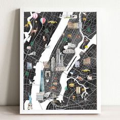 a black and white map of the city of new york, with lots of buildings