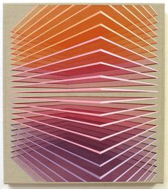 an abstract painting with pink and orange lines