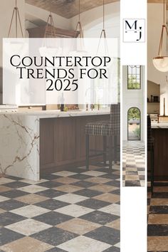 a kitchen and dining room with the words countertop trend for 2012 on it's side