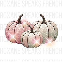 three pink and white pumpkins with sparkle on them