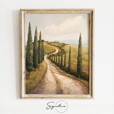 a painting hanging on the wall above a road