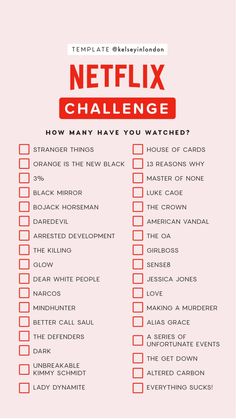 a red and white checklist with the words netflix challenge written in black on it