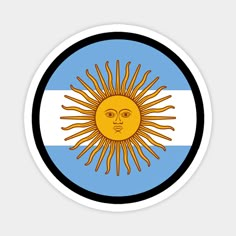 the flag of argentina with a sun on it's face in front of a black circle