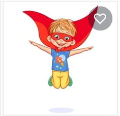 a little boy dressed as a super hero flying through the air with his arms outstretched