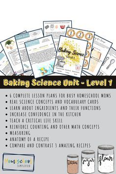 the baking science unit - level 1 is shown with instructions for making cookies and muffins