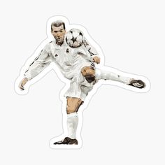 a man kicking a soccer ball on top of a white field sticker with an image of a person playing soccer