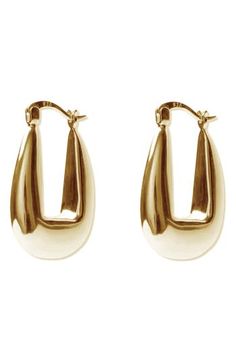 A chunky, tapered silhouette amplifies the shine of sterling silver hoops that instantly elevate any outfit. 1" drop; 1/4" width Snap-post closure Sterling silver or goldtone plate Imported Chunky Gold Hoop Earrings Nordstrom, Modern Gold-tone Huggie Earrings, Modern Chunky Hoop Earrings, Gold Oblong Hoop Earrings For Everyday, Elegant Chunky Earrings For Everyday, Gold Oblong Huggie Earrings, Elegant Gold Oblong Huggie Earrings, Modern Gold Oblong Earrings, Modern Chunky Yellow Gold Jewelry