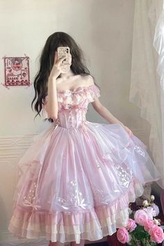 Cute Dance Dresses, Cottagecore Tea, Fitted Party Dress, Bright Pink Dresses, Ren Fair, Punk Dress, Japanese Sweet, Princess Dresses, Girly Dresses