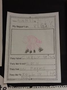 a child's handwritten note about the story of an animal