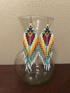 Hand Beaded Native American Ceremonial Earrings. Beaded Earrings Native American, Earrings Native American, Beaded Earrings Native, Native American Design, Brick Stitch Pattern, Wedding Jewelry Earrings, Brick Stitch, American Design, Hand Beading